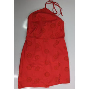 Majorelle Revolve M Embroidered Eyelet Orange Halter Tie Neck Mini Dress